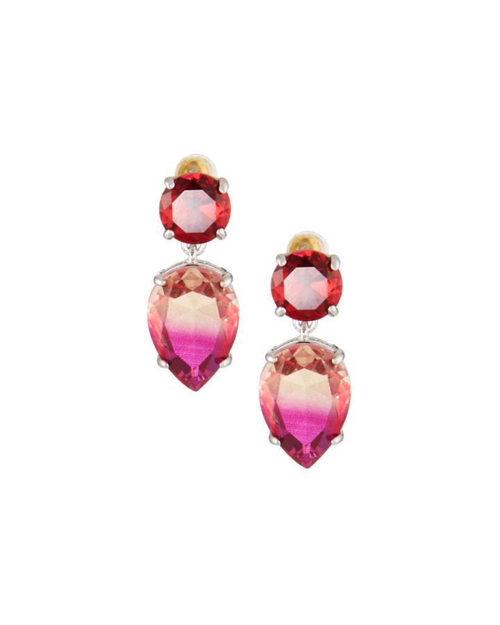 Double Stone-drop Earrings, Fuchsia