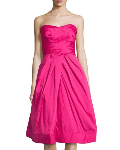 Strapless Pleated Bodice Dress, Pink