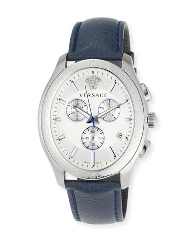 48mm Bond Street Men's Oval Chronograph Watch W/ Leather Strap,