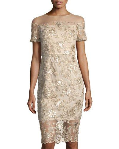Illusion-yoke Sequin-embroidered Dress