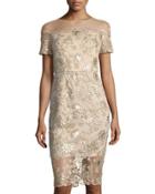 Illusion-yoke Sequin-embroidered Dress