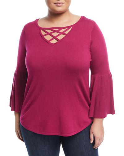 Pullover Bell-sleeve Cutout Top,