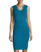 Santana Knit Shift Dress, Blue/gold
