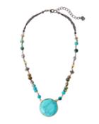 Large Round Pendant Necklace, Turquoise