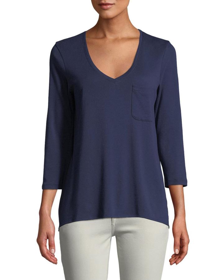 3/4-sleeve V-neck Pocket Tee