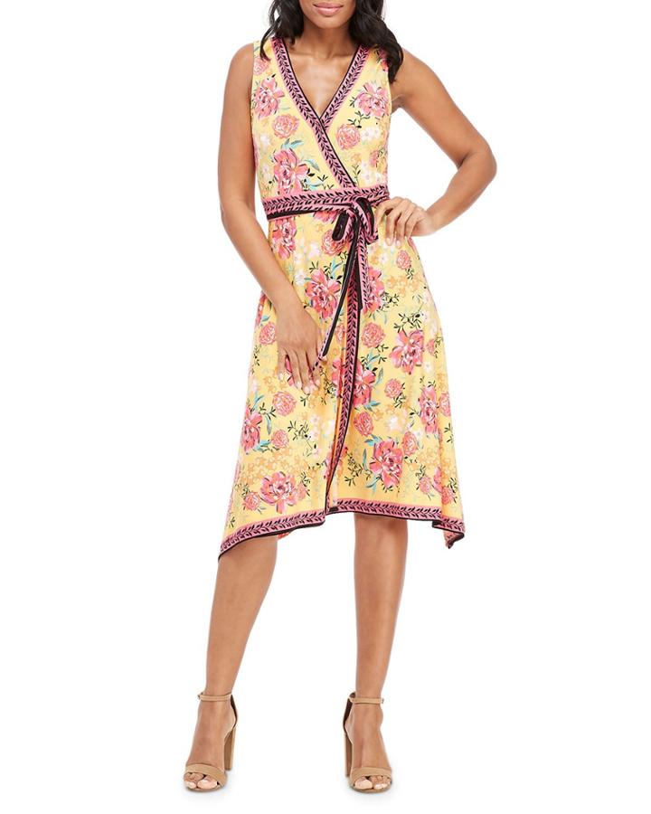 Twin Print Floral Self-tie Wrap Dress