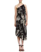 Asymmetric Patterned Tier Dress, Black