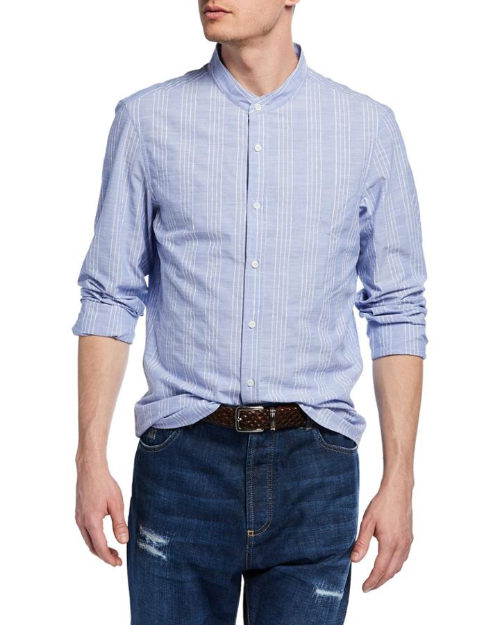 Men's Mandarin Collar Striped