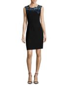 Blake Sleeveless Lace-yoke Sheath Dress, Black