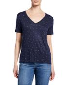 V-neck Star-print Tee, Navy