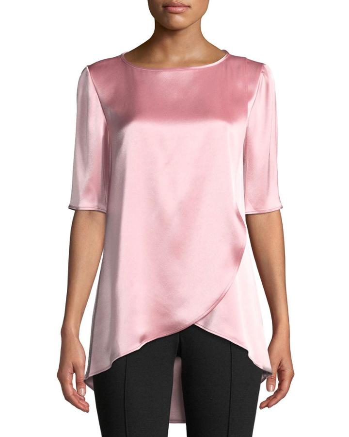 Liquid Satin Wrap-front High-low Top