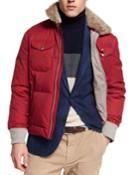 Down Jacket With Shearling Collar, Red/brown