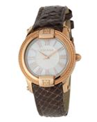 Madelene Rose Gold Ip Watch W/ Embossed Leather