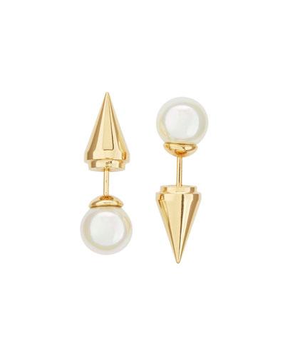 Golden Pearl Spike Front-back Stud Earrings,