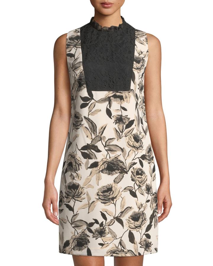 Sleeveless Lace-bib Floral
