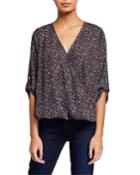 Animal-print 3/4-sleeve High-low Wrap Top