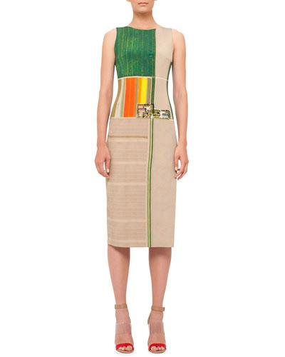 Sleeveless Flower-farm-print Sheath Dress,