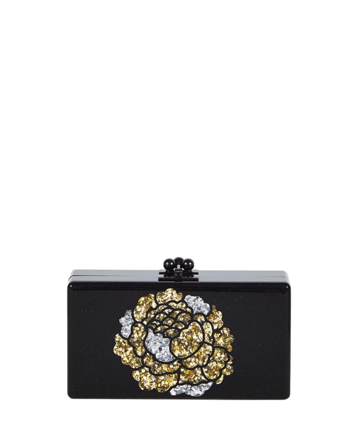 Jean Metallic Flower Acrylic Clutch Bag, Obsidian