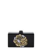Jean Metallic Flower Acrylic Clutch Bag, Obsidian