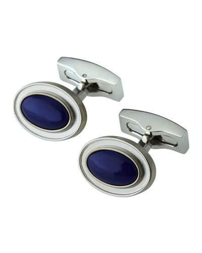 Rhodium-plated Oval Lapis Cabochon Cuff