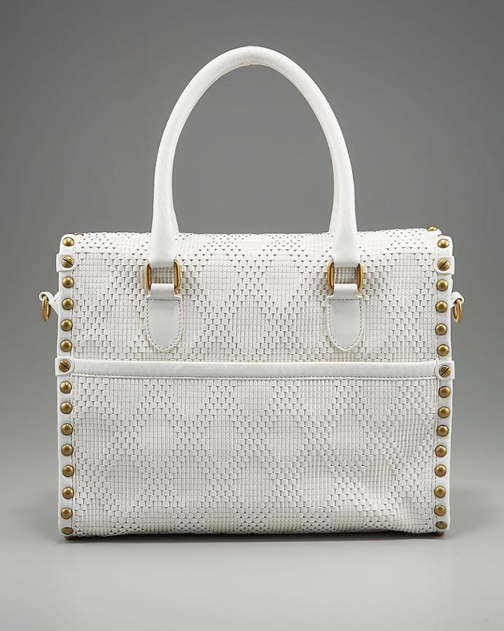Diane Von Furstenberg Hayworth Woven Leather Tote, White, Women's