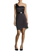 One-shoulder Asymmetric Belted Cocktail Dress