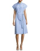 Button-down Cap-sleeve Striped