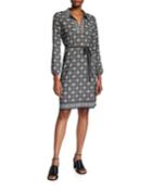 Collared Waist-tie Printed Dress