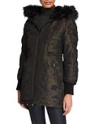 High-low Camo Anorak Coat With Faux Fur
