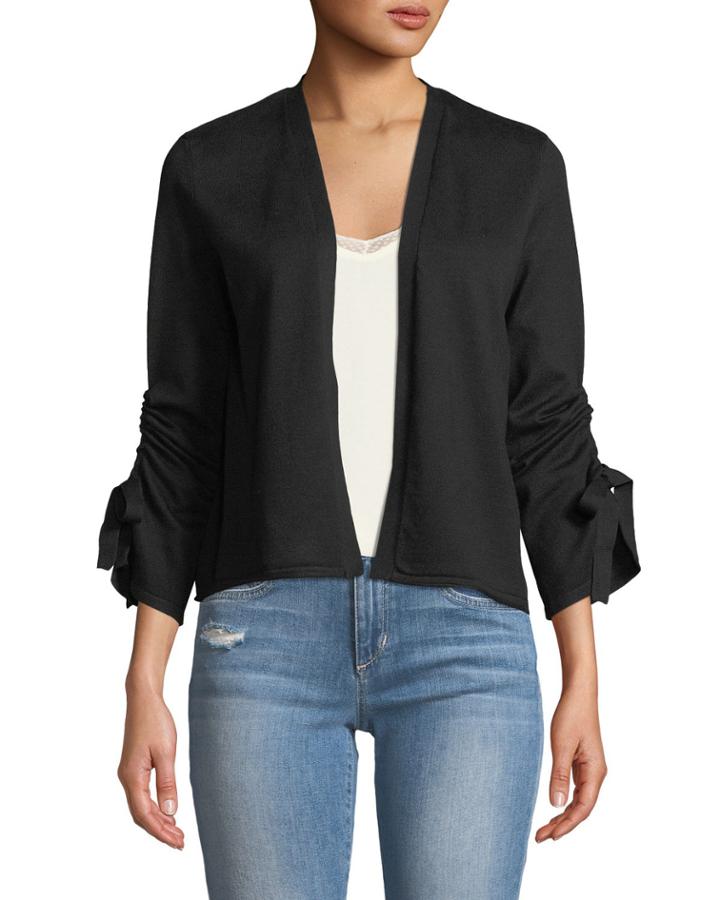 Tunneled Bow-tie Sleeve Open-front Cardigan