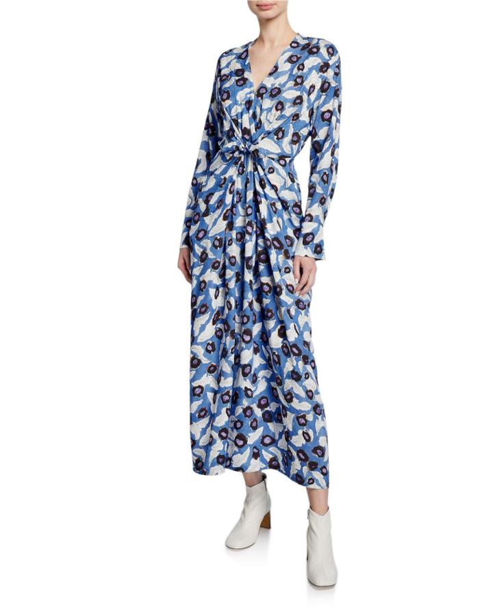 Darka Tie-front Floral Long-sleeve Dress