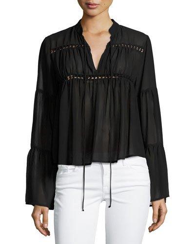 Tie-neck Peasant Top, Black