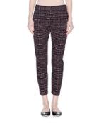 Mid-rise Skinny Cropped Grid Pants, Black/beige/raspberry
