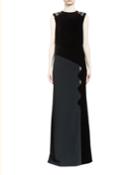 Melroy Wavy-trim Sleeveless Keyhole Gown, Black