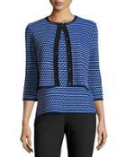 Atlantis Printed 3/4-sleeve Cardigan, Azzurine/multi