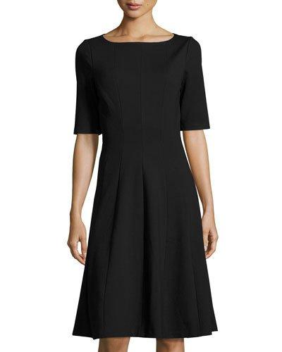Fit-and-flare Half-sleeve Dress, Black