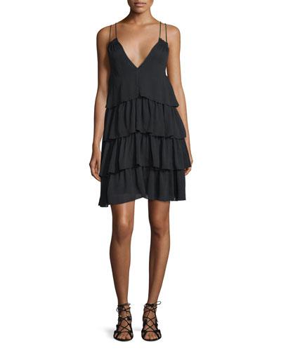 Canyons Tiered Silk Dress, Black