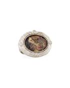 New World Oval Painted Mother-of-pearl Doublet Ring W/ Diamonds,