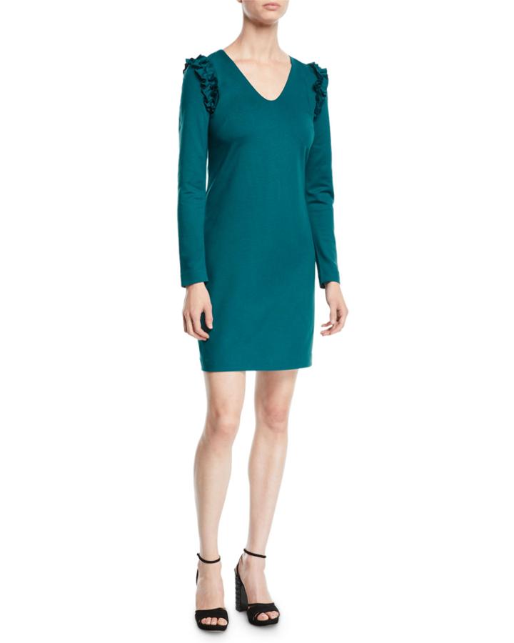 Eleanora Ruffle-shoulder Long-sleeve Dress