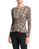 Snake Print Long-sleeve Twist Front Top