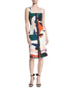 Zip-front Sleeveless Expressionist-print