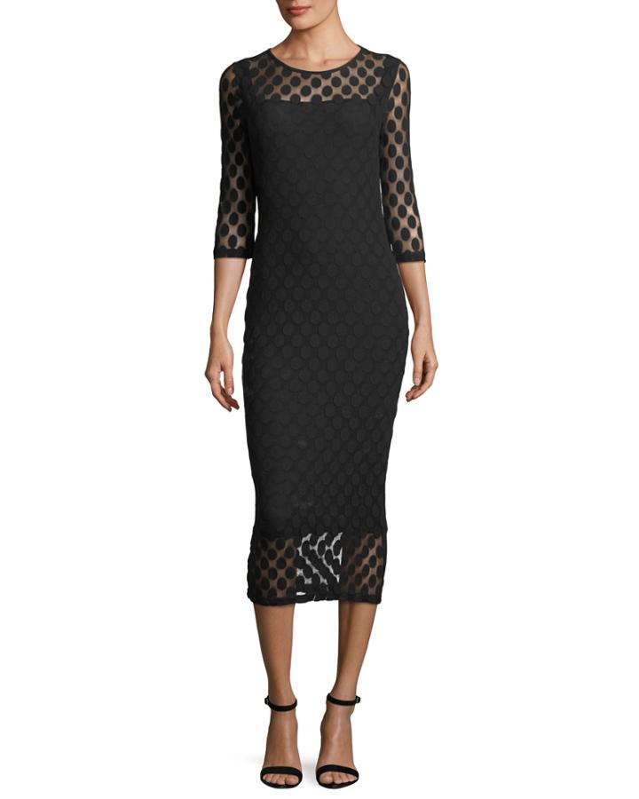 Dot Tulle 3/4-sleeve Dress