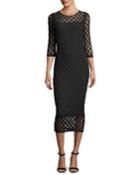 Dot Tulle 3/4-sleeve Dress