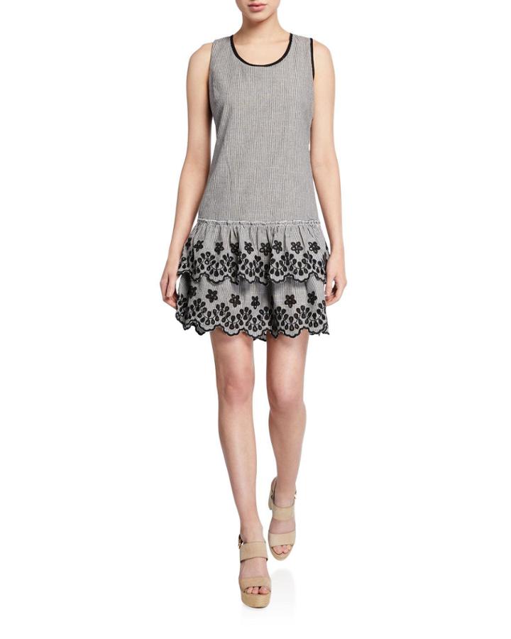 Striped Sleeveless Tiered-hem Dress