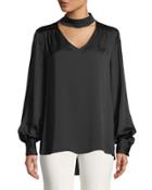 Cuffed Choker-neck Blouse