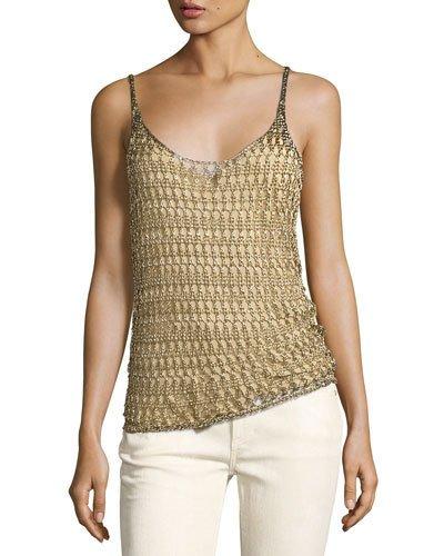 Mesh Scoop-neck Camisole, Gold