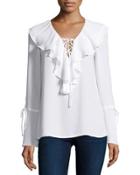 Lace-up Ruffle Top, Ivory