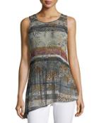 Graphic-print Pleated Top