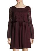 Georgette Bell-sleeve Lace-popover Dress