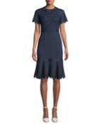 Embroidered Flounce Short-sleeve Cocktail Dress
